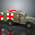 Vintage Military Green Ambulance With White Cross Markings And Red Door Design
