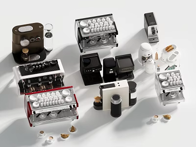 Various Modern Kitchen Appliances Including Coffee Machines And Capsules 3d model