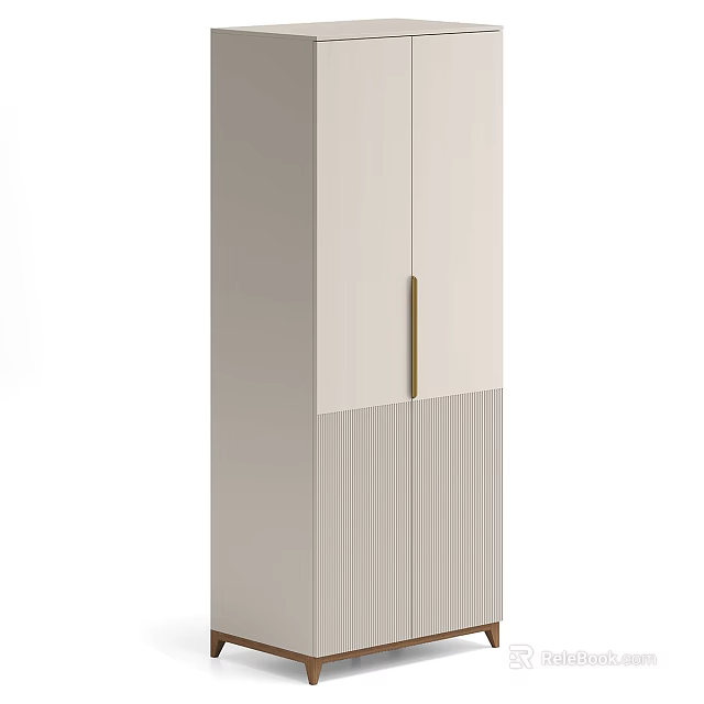 Modern Minimalist Wardrobe With Light Colored Panels Vertical Stripes And Sleek Brass Handle 3d model 