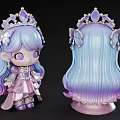 Cute Game And Movie Character With Long Gradient Hair Crown And Butterfly Decorations