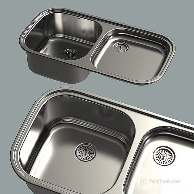 Stainless Steel Double Bowl Kitchen Sink With Modern Design And Smooth Surface 3d model 