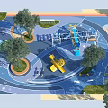 Vibrant Children's Play Area With Airplane Shaped Playground Equipment Trees And Colorful Ground