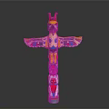 Scenic Natural Landscape With Colorful Totem Pole Featuring Traditional Carved Patterns And Vibrant Designs