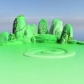 Stone and Wood Floating Island with Green Terrain Spiral Design and Plants