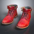 Red Leather Lace up Ankle Boots With Distressed Finish And Classic Design