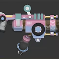 Colorful 3D Mechanical Weapon Model with Pink Blue Elements Circular Parts Gear Decorations And Barrel