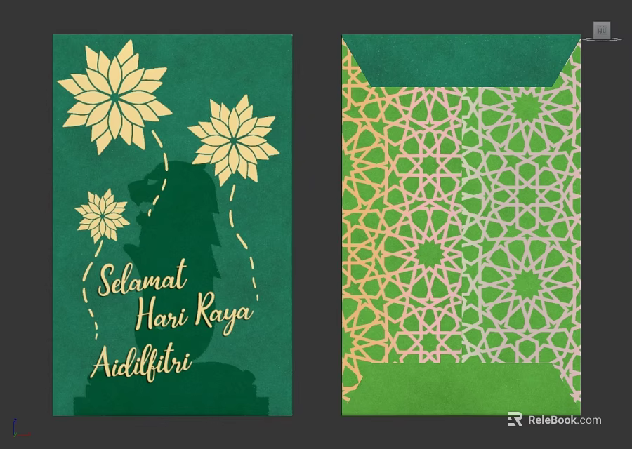 Hari Raya Living Room Interior With Green Gold Floral And Geometric Decor 3d model 