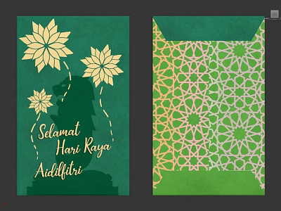 Hari Raya Living Room Interior With Green Gold Floral And Geometric Decor 3d model