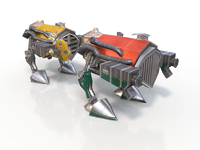 Futuristic Mechanical Creature With Multi Legged Metal Structure And Yellow Red Components 3d model