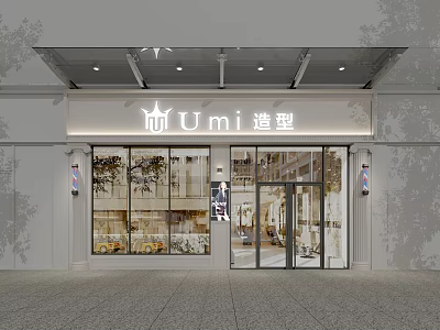 Umi Styling Beauty Hair Salon Storefront With Glass Doors And Illuminated Signage 3d model