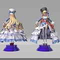 Anime Character Figurines Front Back View With Elegant Dress White Hat And Purple Base