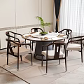 Modern Dining Room Interior With Round Table And Chairs Set Green Plant Curtains And Rug