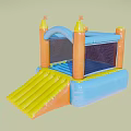 Inflatable Kids Sports Play Equipment with Blue Yellow Orange Slide and Safety Net