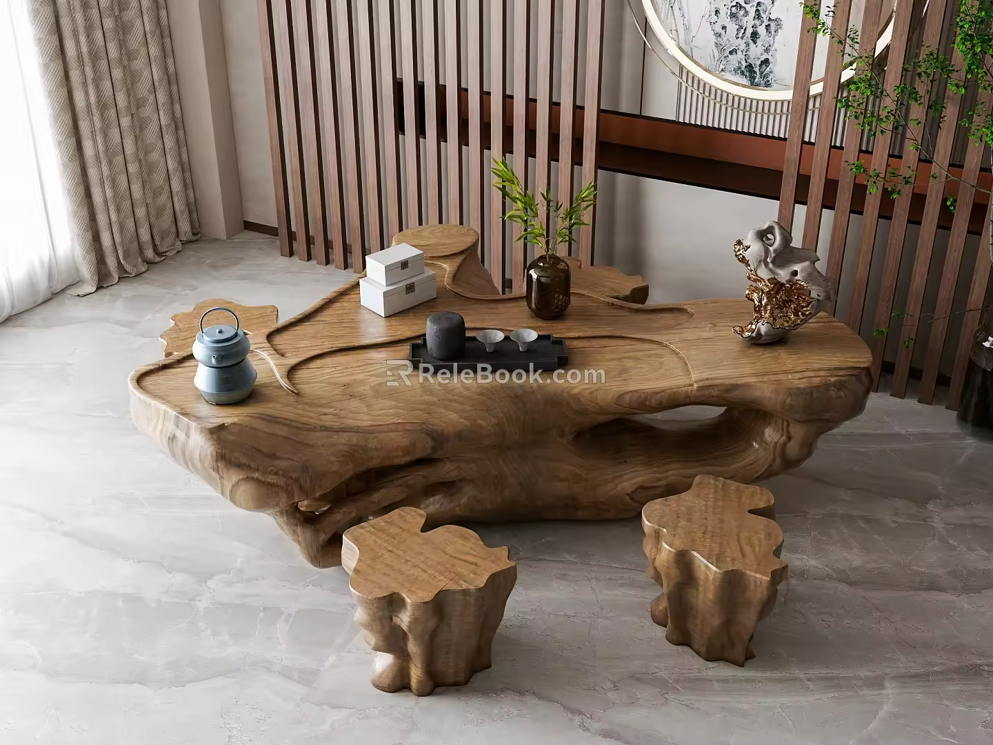 Tea table stool combination 3d model