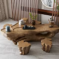 Tea table stool combination 3d model