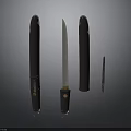 Traditional Japanese Knives With Black Sheaths And Metal Blades Design