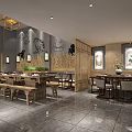 Traditional Chinese Hotpot Restaurant Interior With Wooden Lattice Lanterns Staircase And Dining Tables