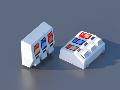 White Daily Necessities Storage Containers With Red And Blue Label Design 3d model