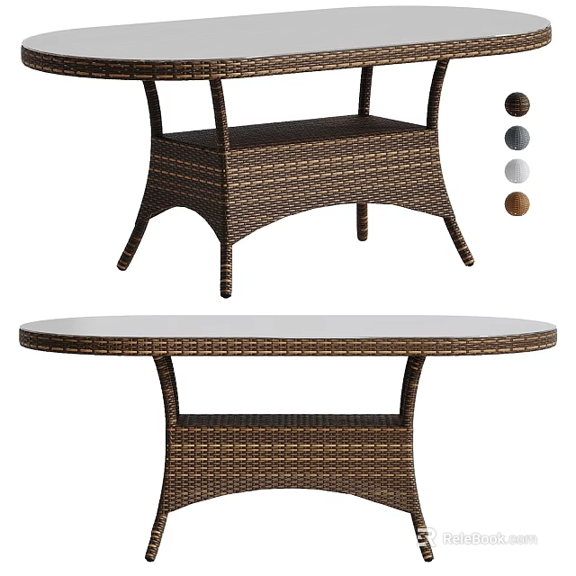 Oval Wicker Coffee Table With Lower Shelf And Multiple Color Options 3d model