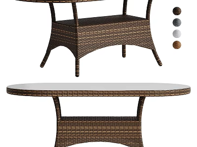 Oval Wicker Coffee Table With Lower Shelf And Multiple Color Options 3d model