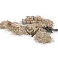 Stone Blocks for Construction with Straw Piles and Tools Like Axe Saw 3d model