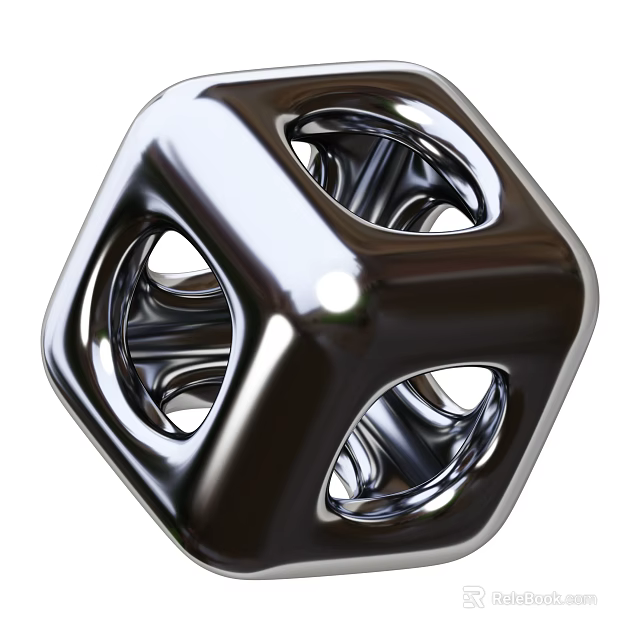 Modern Metal Decorative Ornament Set with Hollow Out Cube Design and Shiny Finish 3d model 