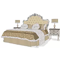 Elegant Classic Double Bed Featuring Ornate Headboard Plush Pillows Patterned Bedspread and Matching Nightstands 3d model