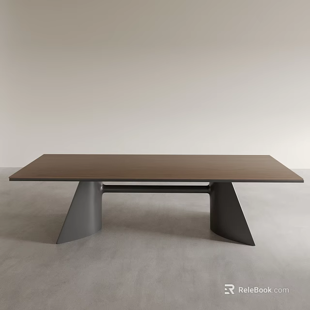 Modern Office Desk With Brown Wooden Top And Geometric Metal Legs 3d model 