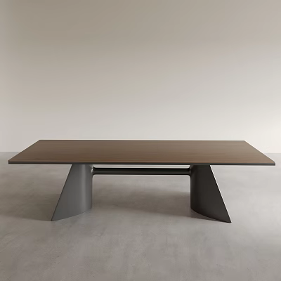 Modern Office Desk With Brown Wooden Top And Geometric Metal Legs 3d model
