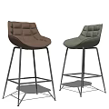 Two Modern Upholstered Bar Stools In Brown And Green With Metal Frames Design 3d model