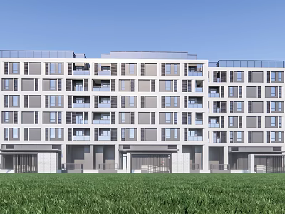 Modern Apartment Building Exterior Design With Front Lawn Balconies And Large Windows 3d model