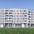 Modern Apartment Building Exterior Design With Front Lawn Balconies And Large Windows