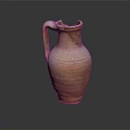 Handcrafted Clay Jug With Striped Design And Handle On Dark Background 3d model