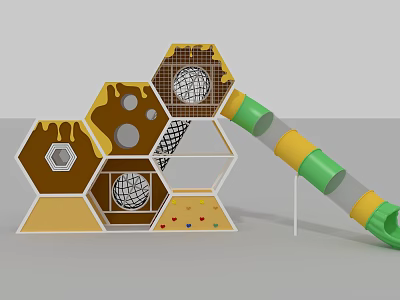 Colorful Playground Equipment With Hexagonal Modules Slide And Climbing Net 3d model