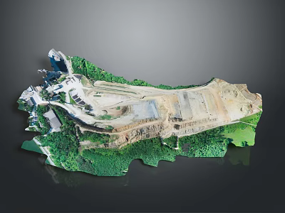 Detailed Terrain Model Featuring Green Vegetation and Exposed Quarry Area Structure 3d model