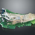 Detailed Terrain Model Featuring Green Vegetation and Exposed Quarry Area Structure