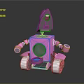 Cute Pink Cartoon Robot With Square Body White Wheels And Black Details
