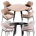 Modern Round Dining Table Set With Wooden Top Metal Legs And Beige Fabric Upholstered Chairs