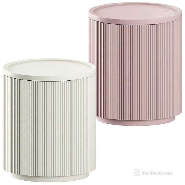 Modern Minimalist Bedside Tables With White And Pink Vertical Ribbed Design 3d model