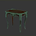 Classic Wooden Table With Carved Legs And Purple Upholstered Top
