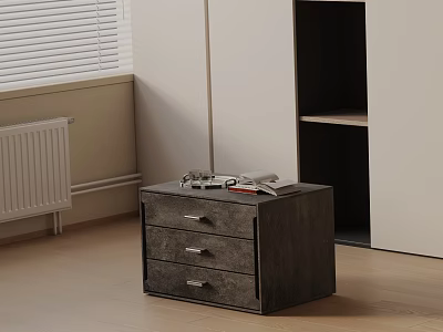 Sleek Modern Dark Nightstand With Three Drawers And Glasses And Books On Surface 3d model