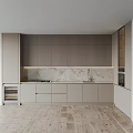 Modern Kitchen With Light Cabinets Marble Countertop Stove Sink Built In Oven And Wooden Flooring