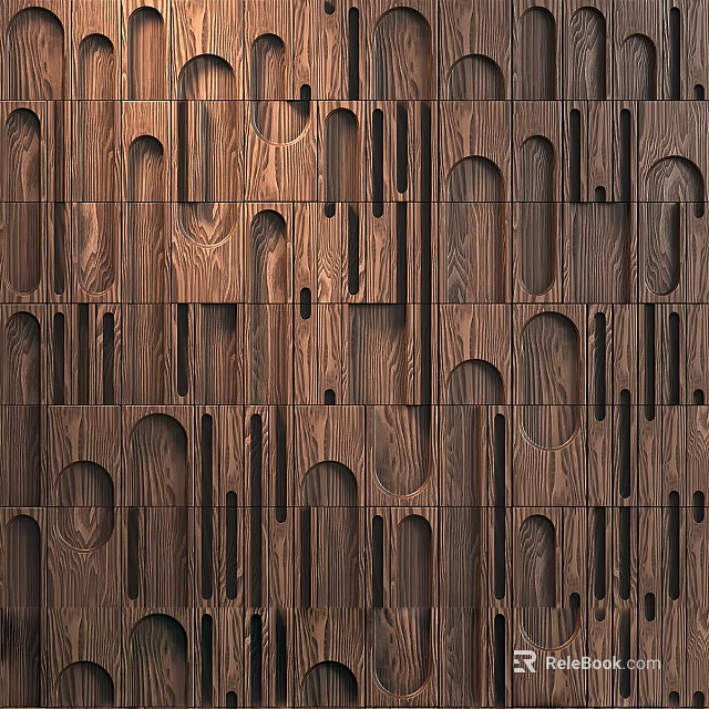 Modern Wooden TV Background Wall Featuring Irregular Geometric Cutout Patterns 3d model