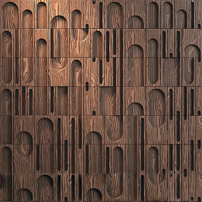 Modern Wooden TV Background Wall Featuring Irregular Geometric Cutout Patterns 3d model