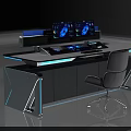 Modern Tech Inspired Office Desk With Dual Monitors White Chair And LED Lighting