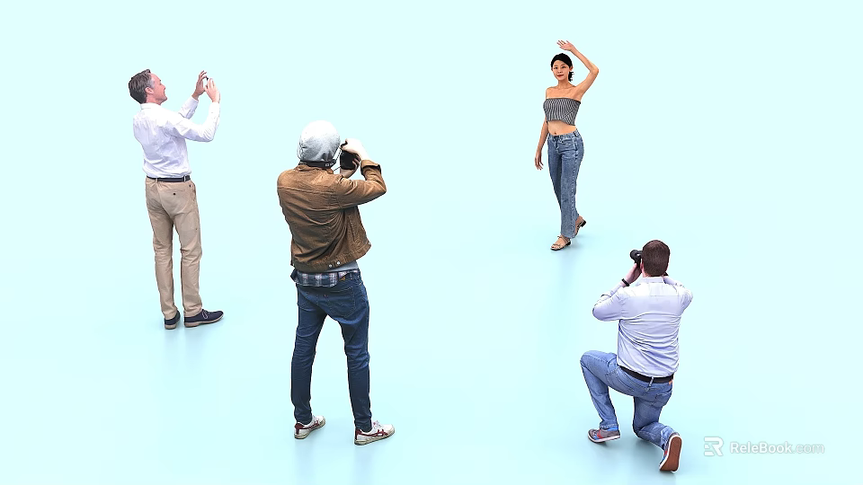 Group of Photographers Taking Photos of Posing Model in Studio Session 3d model 