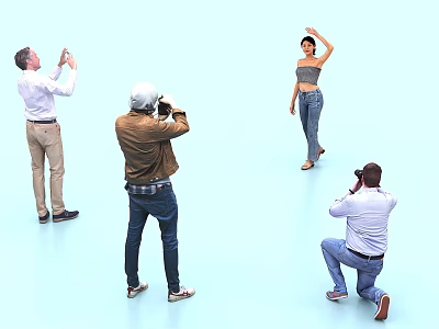 Group of Photographers Taking Photos of Posing Model in Studio Session 3d model