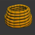 Orange Multiple Layered Spiral Stacked Tubular Object With Bamboo Texture On Dark Background And Reflection