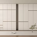 Modern Wardrobe Interior With Multiple Doors Drawers And Indoor Plants On Rug