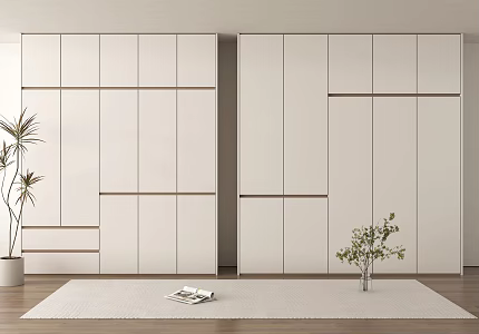 Modern Cream Style Wardrobe Wood Non-Corner Adult Swing Door 3d model